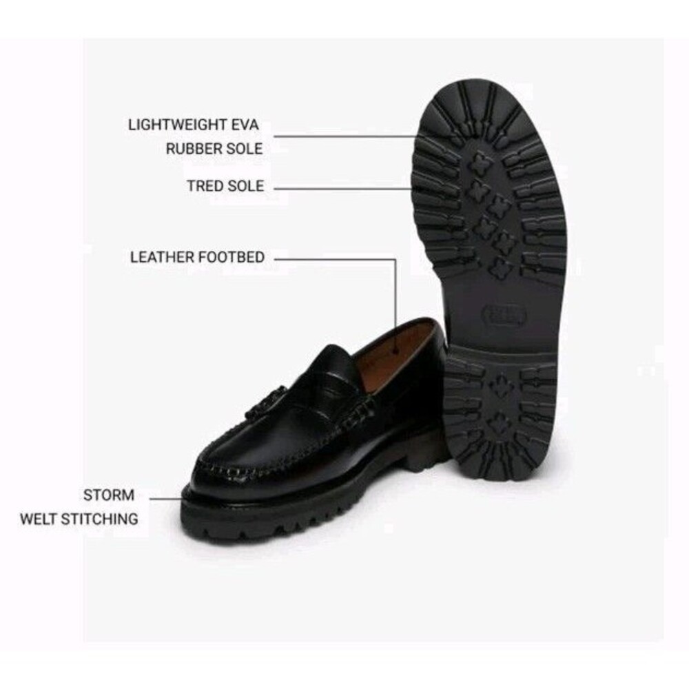GH BASS Weejuns Larson Lug Penny Loafers RARE NAVY BLUE Leather Men Sz 8 NEW BOX - Picture 4 of 6